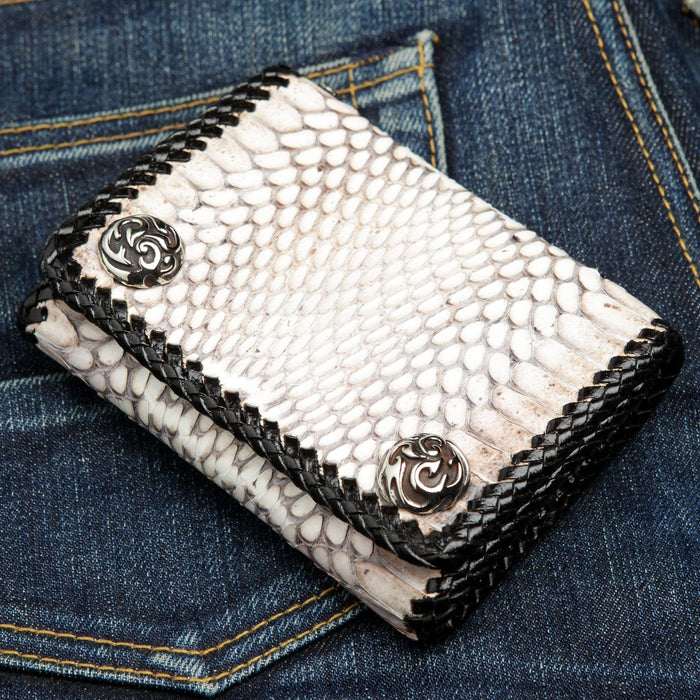 Genuine white cobra skin biker wallet