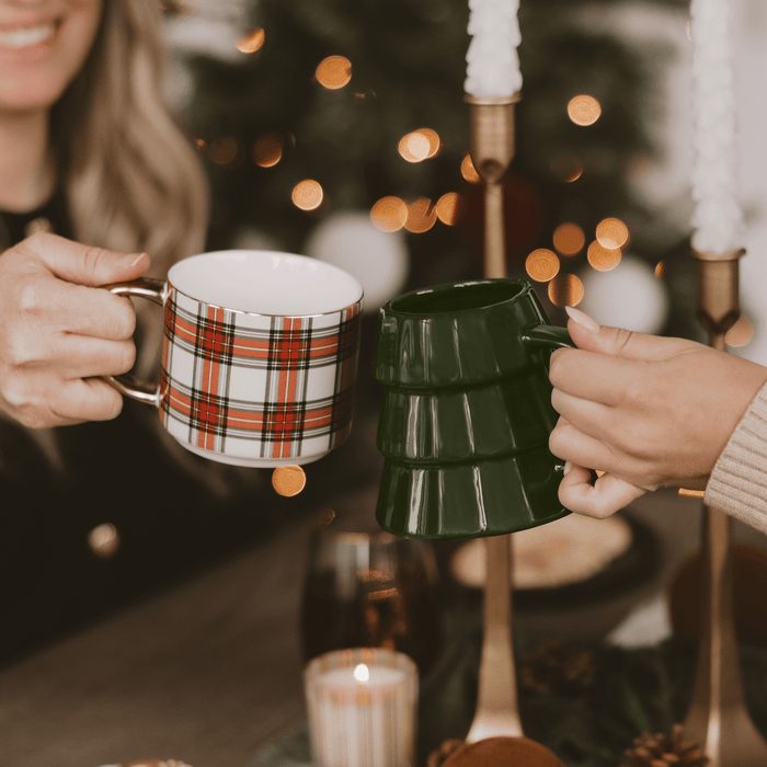 White Plaid 14oz. Gold Handle Coffee Mug - Sweet Water Decor - Coffee Mugs