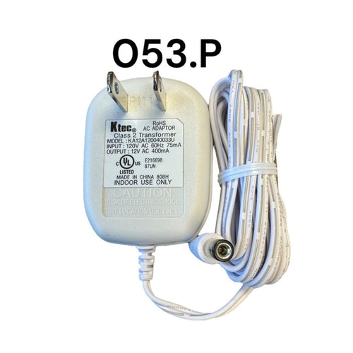 White Replacement Adapter 12V AC 400 mA with Male Barrel Jack