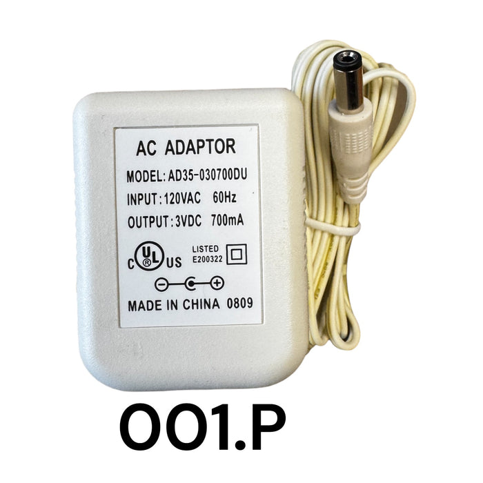 White Replacement Adapter 3V DC 700mA with Male Barrel Jack