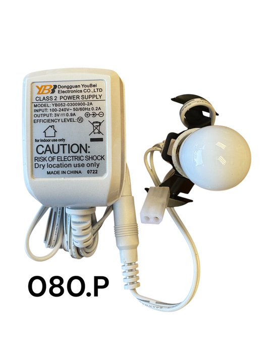 White Replacement Adapter 3V DC 900mA w/Bulb and Male Aux Clip