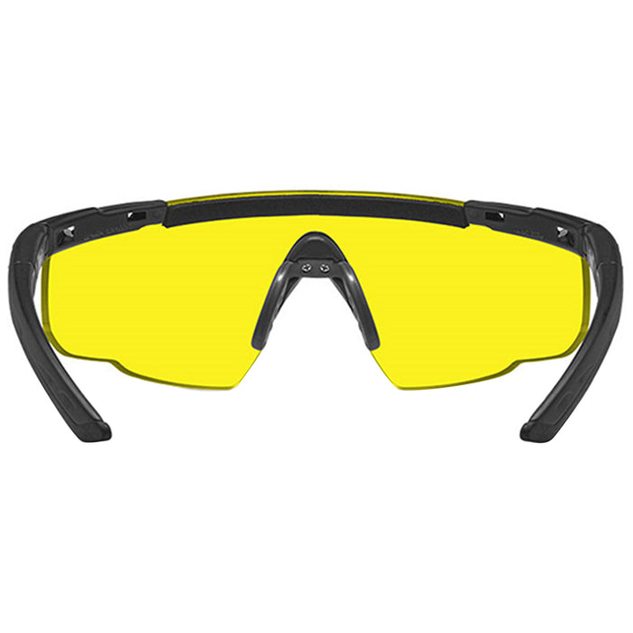rear lens view of wiley x pale yellow saber advanced ballistic glasses