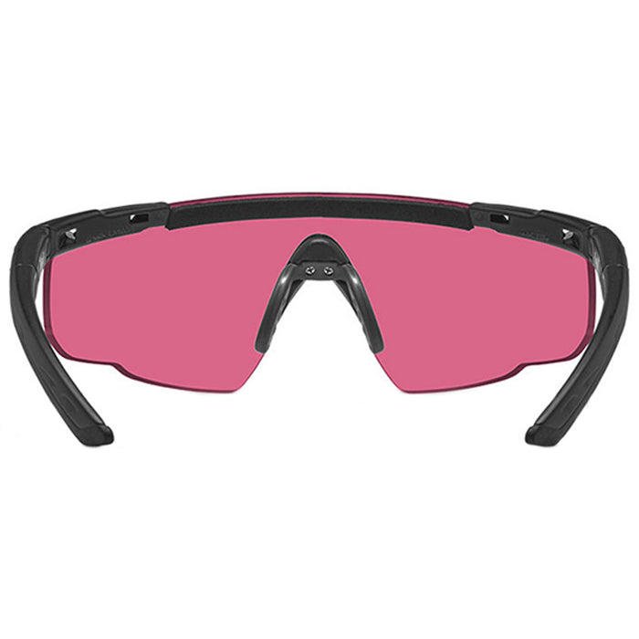 rear lens view of wiley x vermillion saber advanced ballistic glasses