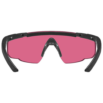 rear lens view of wiley x vermillion saber advanced ballistic glasses