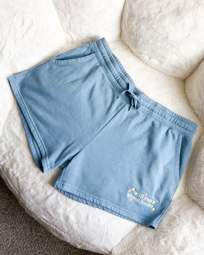 Will Yap About Books Embroidered Wave Wash Fleece Shorts - The Bean Workshop - book club, book lover, Book lover gift idea, book lovers, bookaholic, bookaholic gift, bookish, Bookish Apparel, bookish gift, Bookish Loungewear, Booktok, bookworm gift, Fantasy Book Merch, shorts