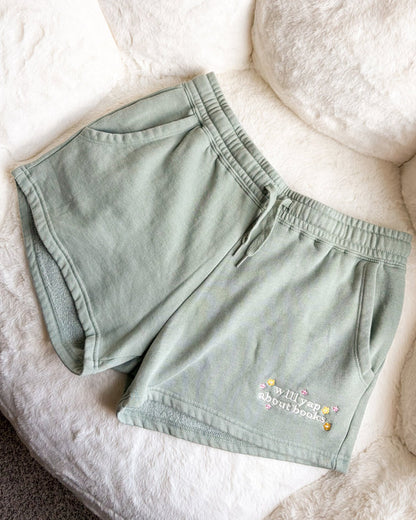 Will Yap About Books Embroidered Wave Wash Fleece Shorts - The Bean Workshop - book club, book lover, Book lover gift idea, book lovers, bookaholic, bookaholic gift, bookish, Bookish Apparel, bookish gift, Bookish Loungewear, Booktok, bookworm gift, Fantasy Book Merch, shorts