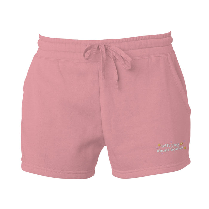 Will Yap About Books Embroidered Wave Wash Fleece Shorts - The Bean Workshop - book club, book lover, Book lover gift idea, book lovers, bookaholic, bookaholic gift, bookish, Bookish Apparel, bookish gift, Bookish Loungewear, Booktok, bookworm gift, Fantasy Book Merch, shorts
