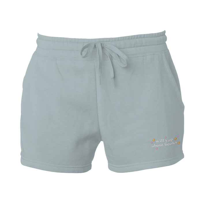 Will Yap About Books Embroidered Wave Wash Fleece Shorts - The Bean Workshop - book club, book lover, Book lover gift idea, book lovers, bookaholic, bookaholic gift, bookish, Bookish Apparel, bookish gift, Bookish Loungewear, Booktok, bookworm gift, Fantasy Book Merch, shorts