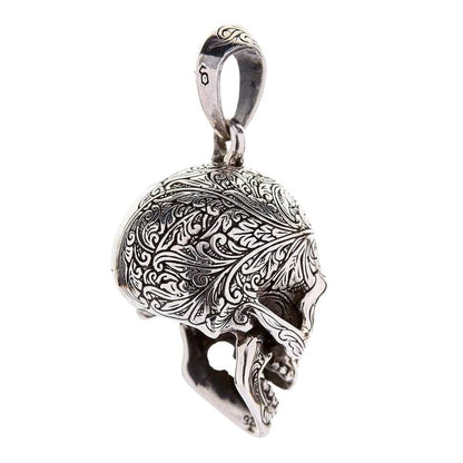 The back view of the biker-style worm skull pendant, showing its solid silver construction.