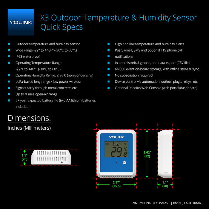 X3 Outdoor Temperature & Humidity Sensor Quick Specs