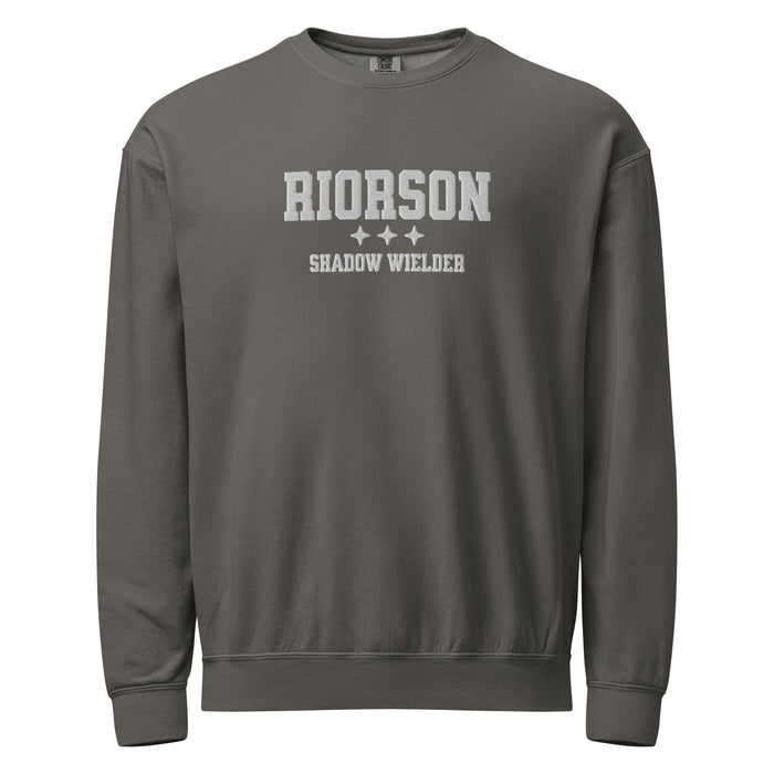 Xaden Riorson Embroidered Fleece Crewneck Sweatshirt - The Bean Workshop - Basgiath, Book Boyfriend, Booktok, Cozy Reader, Embroidered Bookish Sweatshirt, Fantasy Apparel, Fourth Wing Merch, Iron Flame, Premium, Riorson Shadow Wielder Fleece Sweatshirt, Romantasy, White Embroidery, Xaden Riorson Gift