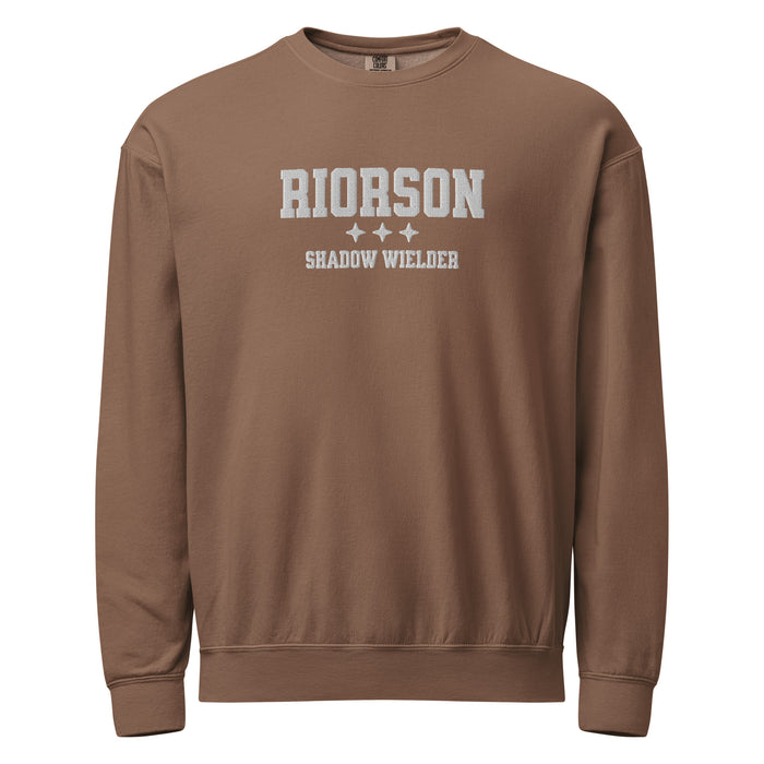 Xaden Riorson Embroidered Fleece Crewneck Sweatshirt - The Bean Workshop - Basgiath, Book Boyfriend, Booktok, Cozy Reader, Embroidered Bookish Sweatshirt, Fantasy Apparel, Fourth Wing Merch, Iron Flame, Premium, Riorson Shadow Wielder Fleece Sweatshirt, Romantasy, White Embroidery, Xaden Riorson Gift