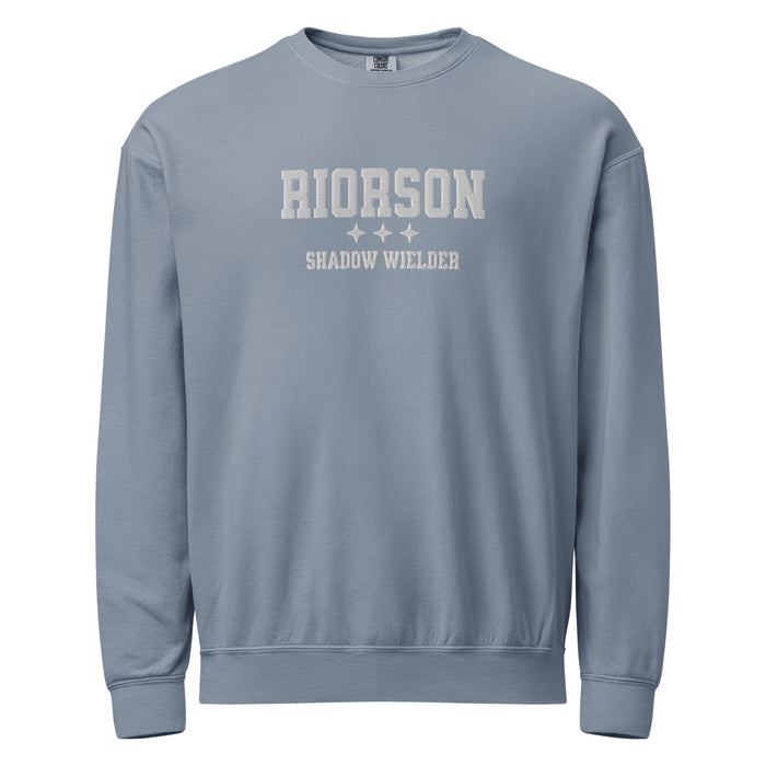Xaden Riorson Embroidered Fleece Crewneck Sweatshirt - The Bean Workshop - Basgiath, Book Boyfriend, Booktok, Cozy Reader, Embroidered Bookish Sweatshirt, Fantasy Apparel, Fourth Wing Merch, Iron Flame, Premium, Riorson Shadow Wielder Fleece Sweatshirt, Romantasy, White Embroidery, Xaden Riorson Gift