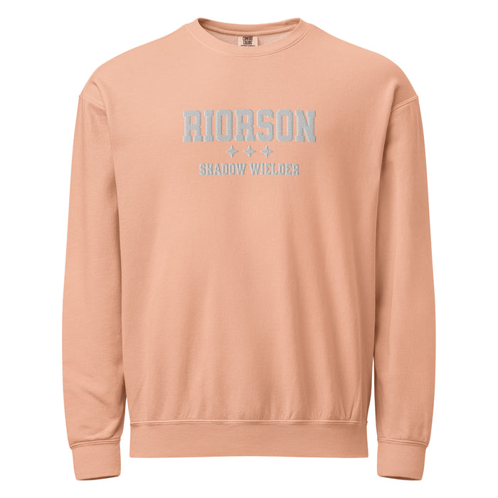 Xaden Riorson Embroidered Fleece Crewneck Sweatshirt - The Bean Workshop - Basgiath, Book Boyfriend, Booktok, Cozy Reader, Embroidered Bookish Sweatshirt, Fantasy Apparel, Fourth Wing Merch, Iron Flame, Premium, Riorson Shadow Wielder Fleece Sweatshirt, Romantasy, White Embroidery, Xaden Riorson Gift