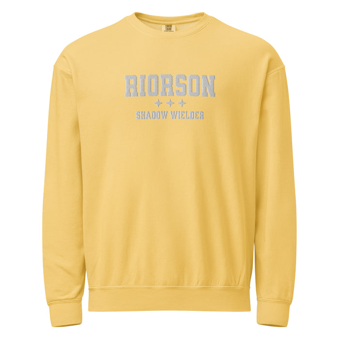 Xaden Riorson Embroidered Fleece Crewneck Sweatshirt - The Bean Workshop - Basgiath, Book Boyfriend, Booktok, Cozy Reader, Embroidered Bookish Sweatshirt, Fantasy Apparel, Fourth Wing Merch, Iron Flame, Premium, Riorson Shadow Wielder Fleece Sweatshirt, Romantasy, White Embroidery, Xaden Riorson Gift