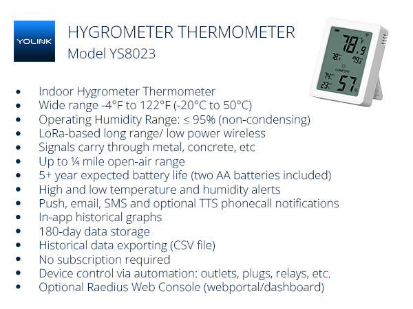 Model YS8023 hygrometer thermometer with wide range for indoor use