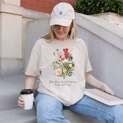 You Have Bewitched Me, Body and Soul T-shirt - The Bean Workshop - Austenites, Bookish Fashion, Botanical Floral Design, Classic Novel, Cottagecore Aesthetic, Jane Austen, Literary Enthusiast, Mr Darcy Bewitched Body and Soul Shirt, Pride and Prejudice, Reader Wardrobe, Romantic Literature Gift for Her, T-shirt, Vintage Illustration