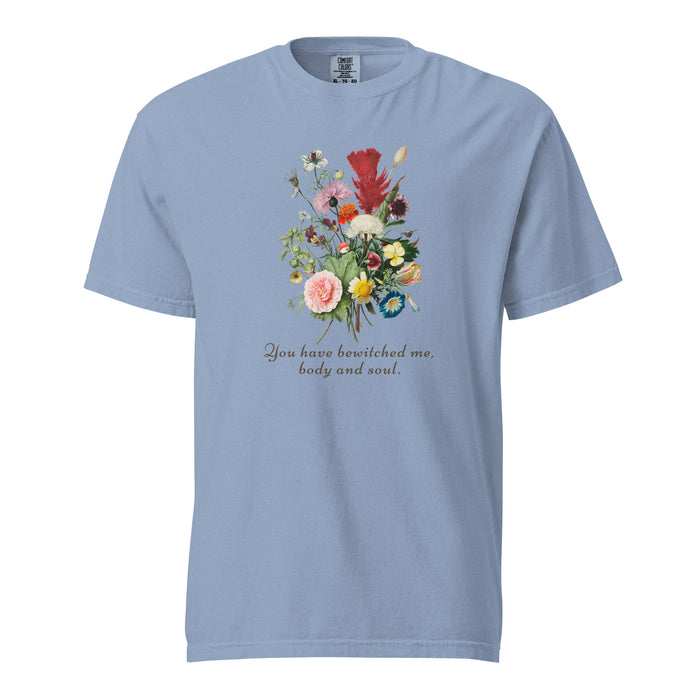 You Have Bewitched Me, Body and Soul T-shirt - The Bean Workshop - Austenites, Bookish Fashion, Botanical Floral Design, Classic Novel, Cottagecore Aesthetic, Jane Austen, Literary Enthusiast, Mr Darcy Bewitched Body and Soul Shirt, Pride and Prejudice, Reader Wardrobe, Romantic Literature Gift for Her, T-shirt, Vintage Illustration