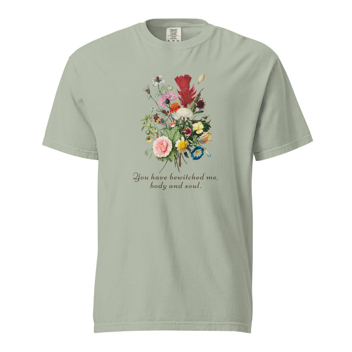You Have Bewitched Me, Body and Soul T-shirt - The Bean Workshop - Austenites, Bookish Fashion, Botanical Floral Design, Classic Novel, Cottagecore Aesthetic, Jane Austen, Literary Enthusiast, Mr Darcy Bewitched Body and Soul Shirt, Pride and Prejudice, Reader Wardrobe, Romantic Literature Gift for Her, T-shirt, Vintage Illustration